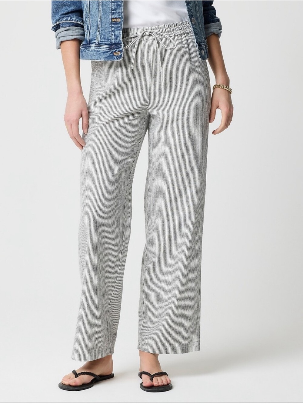 J. Crew Gray Pinstripe Wide-Leg Drawstring Pants